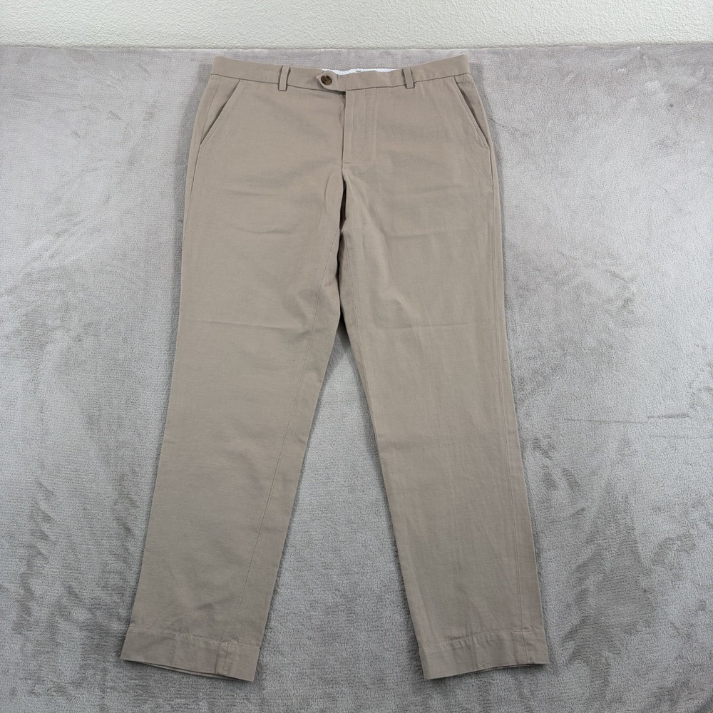 Brooks Brothers Regular Chino Trouser Pants in Beige Linen Blend Men 36x32 NWOT